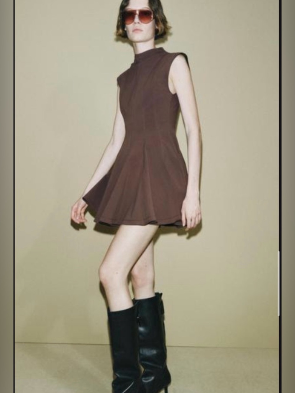 NWT Zara Mini Skater Godet Dress Brown size Small (S)